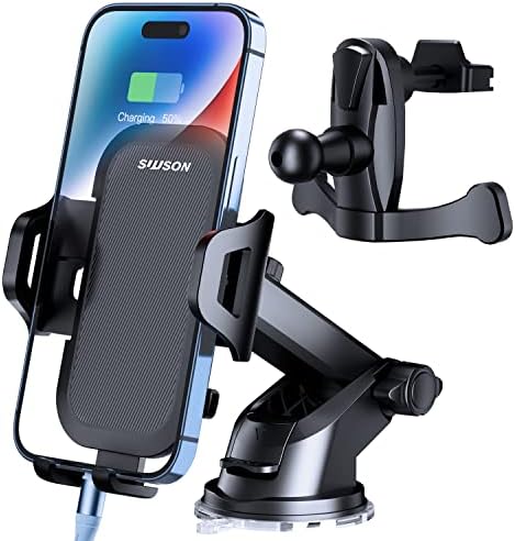 SUUSON Car Phone Holder Mount [Upgraded]-[Bumpy Roads Friendly] Phone Mount for Car Dashboard Windshield Air Vent 3 in 1,Hand Free Mount for iPhone 15 14 13 Pro Max Samsung All Cell Phones (Black) 11